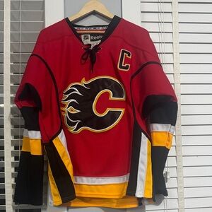 Reebok Red and Yellow Flames Hockey Jersey